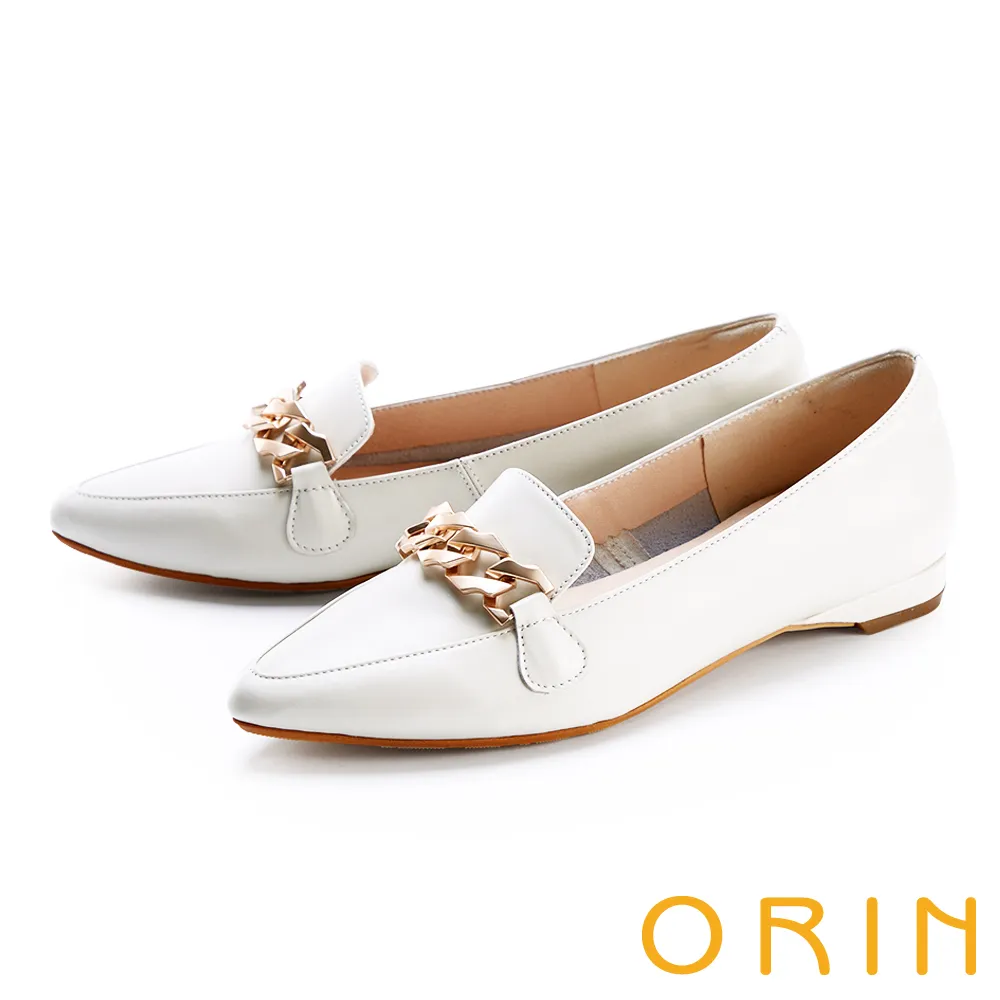 【ORIN】金屬鍊條真皮樂福平底鞋(可可) 歷史價格詳細信息