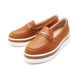 WALKING ZONE (女)金屬扣厚底樂福鞋鬆糕鞋-棕(另有米) 歷史價格詳細信息