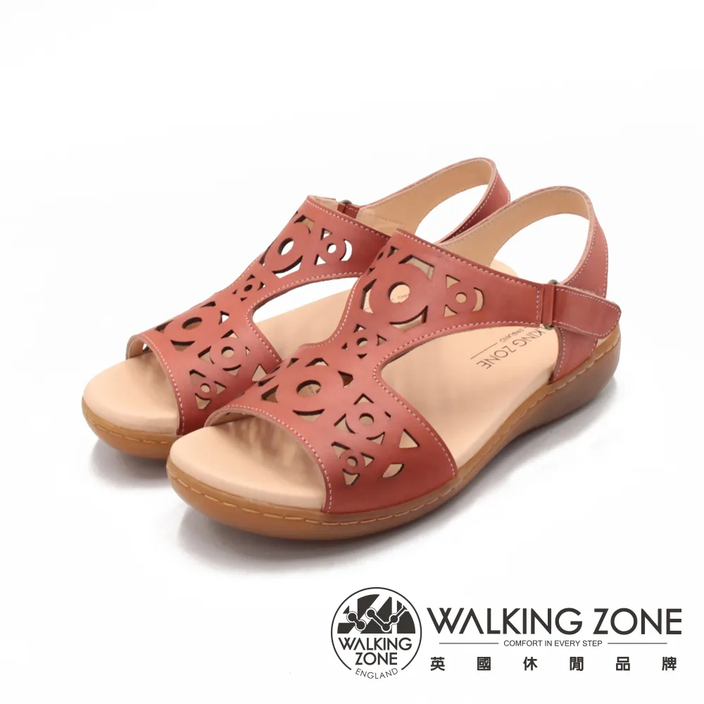 WALKING ZONE(女)淑女縷空黏釦帶 止滑休閒涼鞋 女鞋-橘(另有藍) 歷史價格詳細信息