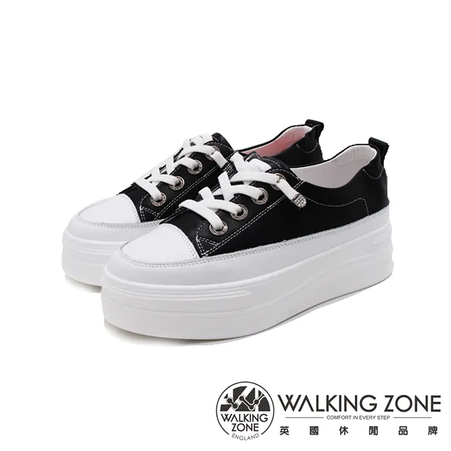 WALKING ZONE(女)小鑽飾車白線增高厚底休閒 女鞋-黑(另有白) 歷史價格詳細信息