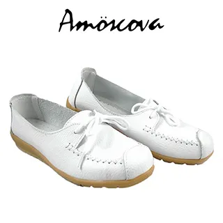 【Amoscova】手工真皮經典綁帶造型平底淑女休閒包鞋8879-黑 歷史價格詳細信息
