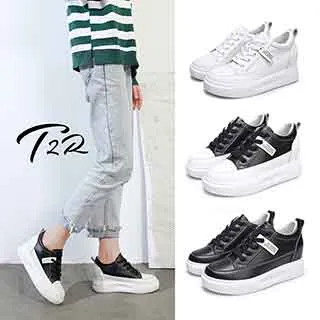 T2R-正韓空運-增高鞋織帶真皮小白鞋隱形增高7公分-黑(5985-2045) 歷史價格詳細信息