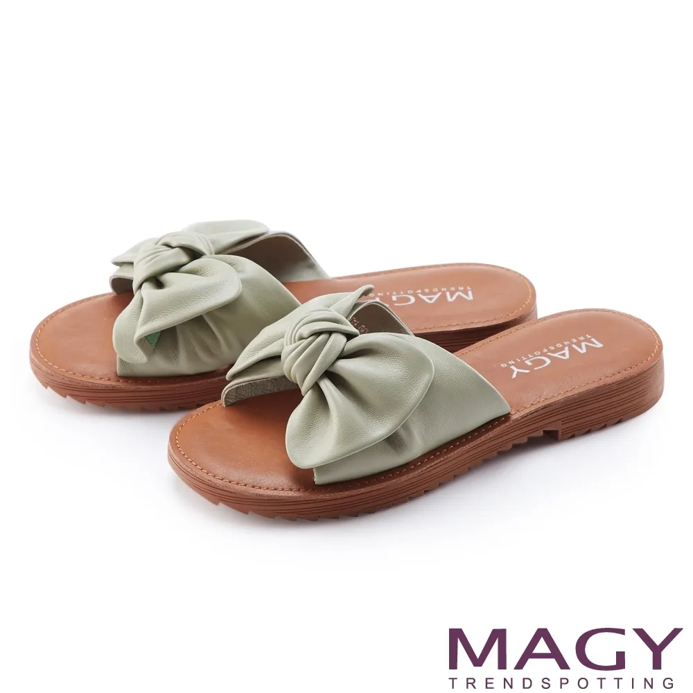 【MAGY】大蝴蝶結造型真皮平底 女 拖鞋(粉色) 歷史價格詳細信息