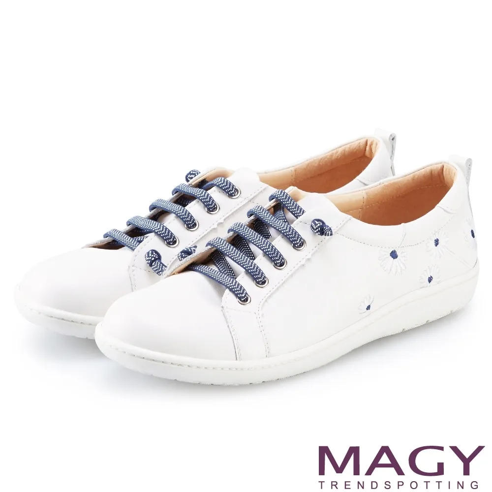 【MAGY】真皮刺繡花朵綁帶休閒鞋(白底黃花) 歷史價格詳細信息