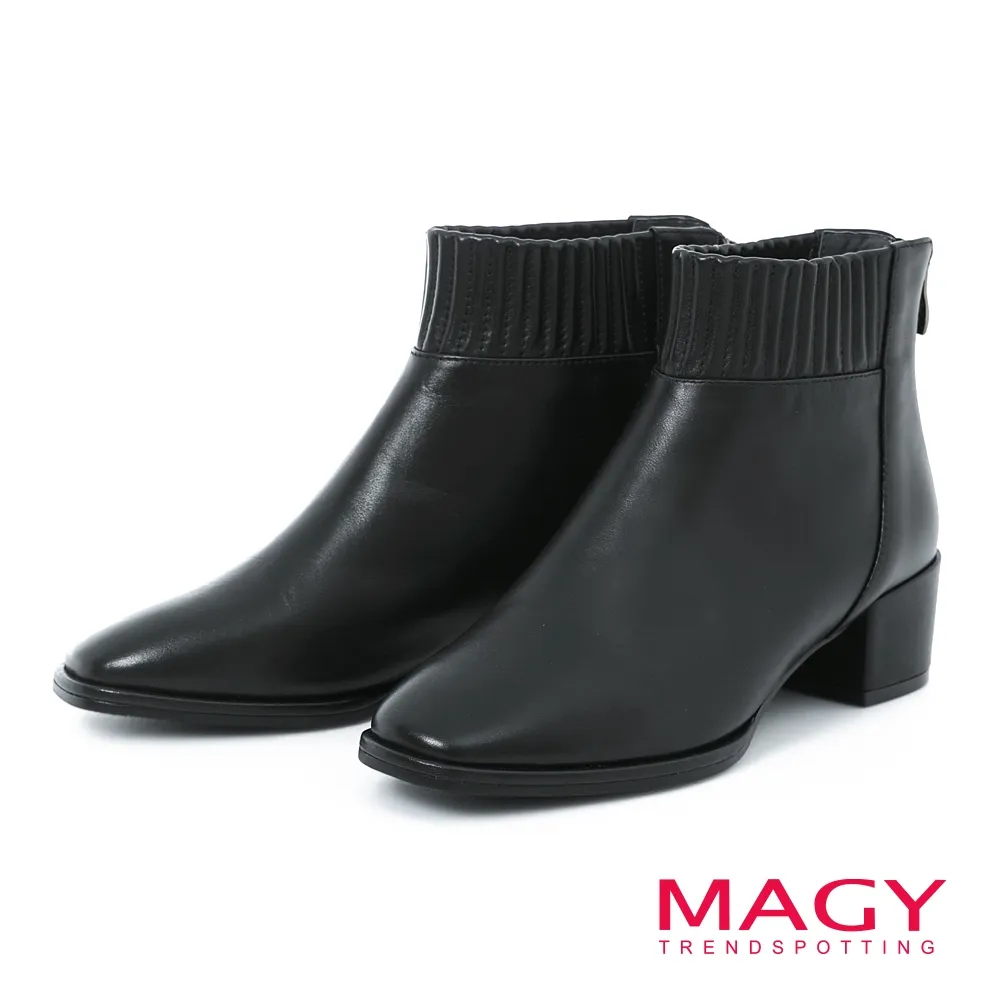 【MAGY】質感壓線真皮粗跟 女 短靴(黑色) 歷史價格詳細信息