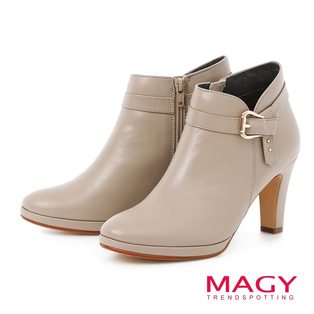 【MAGY】造型飾釦真皮圓跟低跟鞋(藍色) 歷史價格詳細信息