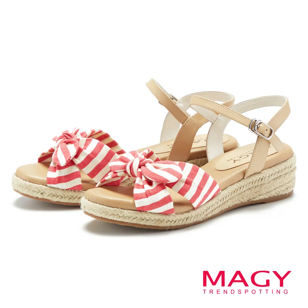 MAGY 條紋布面扭結拼接牛皮編織楔型 女 涼鞋 藍色 歷史價格詳細信息