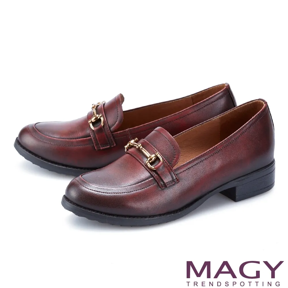 MAGY 蠟感馬銜釦真皮樂福低跟鞋 棕色 歷史價格詳細信息