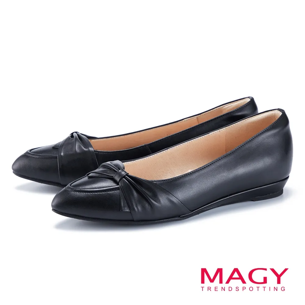 【MAGY】牛皮抓皺蝴蝶結平底鞋(黑色) 歷史價格詳細信息