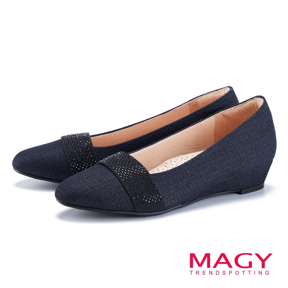 MAGY 燙鑽布面楔型低跟鞋 黑色 歷史價格詳細信息