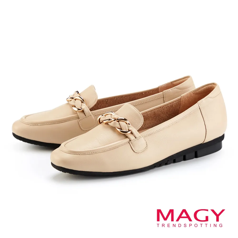 【MAGY】金屬鍊飾拉鍊真皮粗跟短靴(杏色) 歷史價格詳細信息