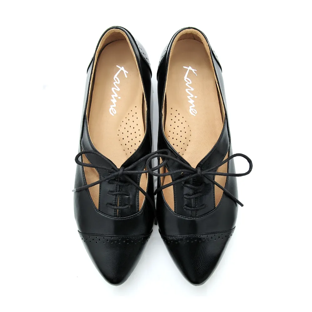karine(MIT台灣製)全真皮綁帶低跟牛津鞋-黑色 歷史價格詳細信息