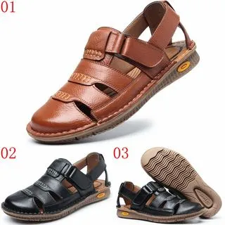 夏季包頭男涼鞋頭層牛皮沙灘鞋男戶外防滑軟底大碼 歷史價格詳細信息