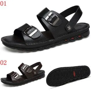 男士涼鞋真皮軟底透氣防滑耐磨外穿厚底高檔休閒沙灘鞋真皮涼拖鞋 歷史價格詳細信息