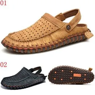 男鞋夏季新款包頭涼鞋男士真皮透氣防滑戶外休閑洞洞鞋 歷史價格詳細信息