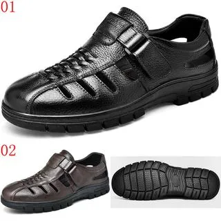 涼鞋男款夏季爸爸鞋真皮休閒沙灘鞋厚底防滑兩用中年涼拖鞋開車 歷史價格詳細信息