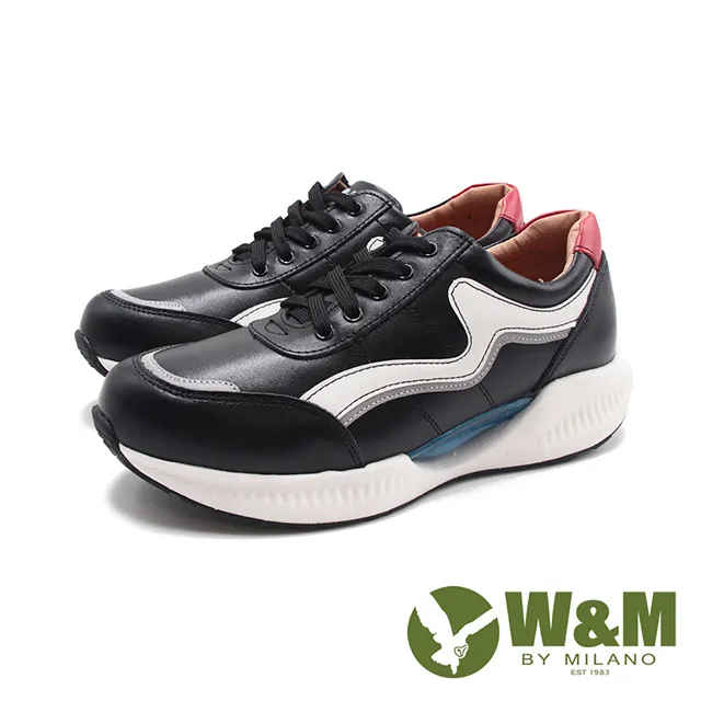 W&M 氣墊感寬楦方頭綁帶經典男皮鞋-黑 歷史價格詳細信息