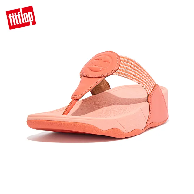 【FitFlop】WALKSTAR FINESTRIPE WEBBING TOE-POST SANDALS經典復刻LOGO夾腳涼鞋-女(珊瑚橙色) 歷史價格詳細信息