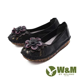 W&M (女)圓頭拼接皮花厚底 娃娃鞋 平底鞋 女鞋 -黑(另有米) 歷史價格詳細信息