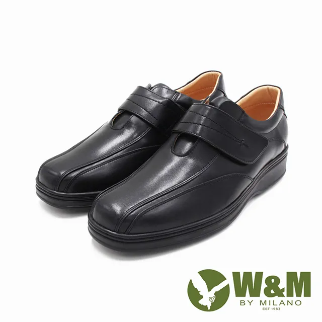 W&M 氣墊感寬楦方頭綁帶經典男皮鞋-黑 歷史價格詳細信息