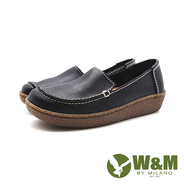 W&M(女)簡約圓尖頭平底樂福鞋 女鞋-黑色(另有灰色) 歷史價格詳細信息