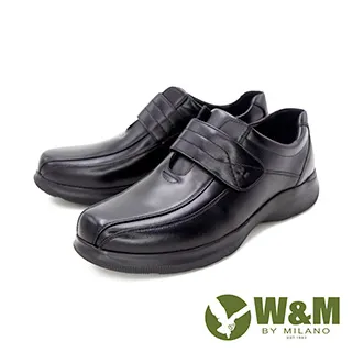 W&M(男)方圓頭黏扣帶皮鞋 男鞋 -黑 歷史價格詳細信息