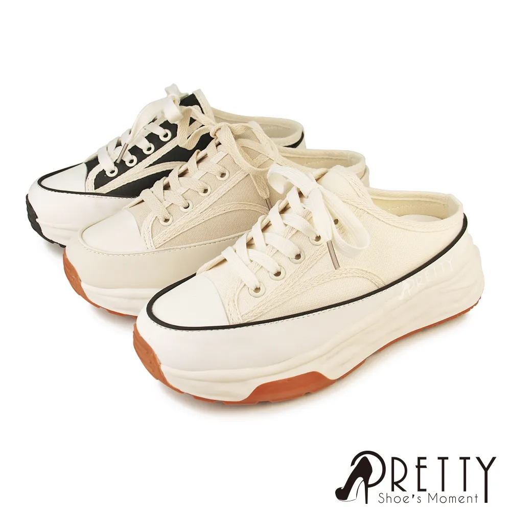 【Pretty】女 休閒拖鞋 懶人拖鞋 半拖鞋 穆勒鞋 餅乾鞋 厚底 內增高 帆布 台灣製BA-28512 歷史價格詳細信息