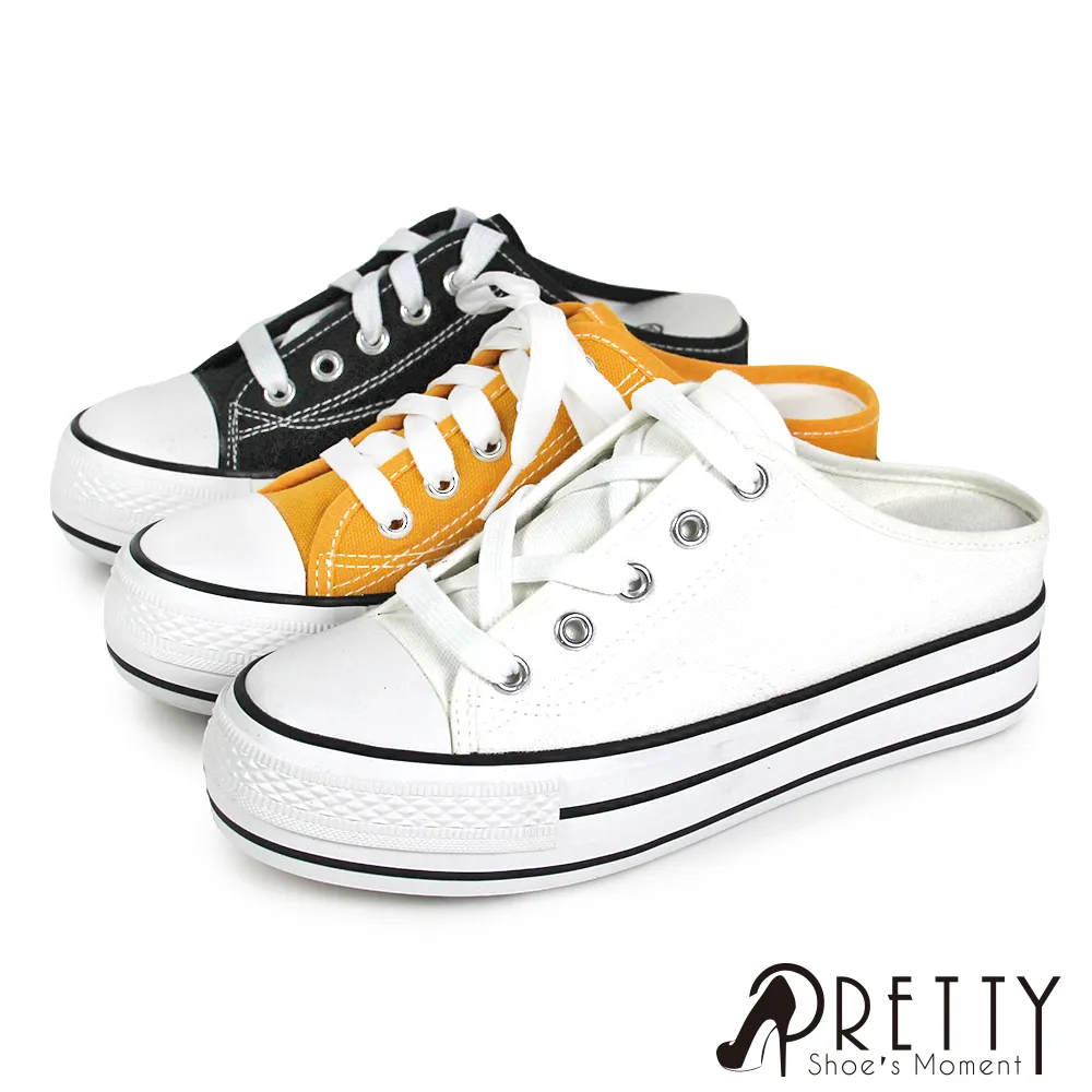 【Pretty】女 休閒拖鞋 穆勒鞋 帆布鞋 厚底 顯瘦 增高BA-26809 歷史價格詳細信息