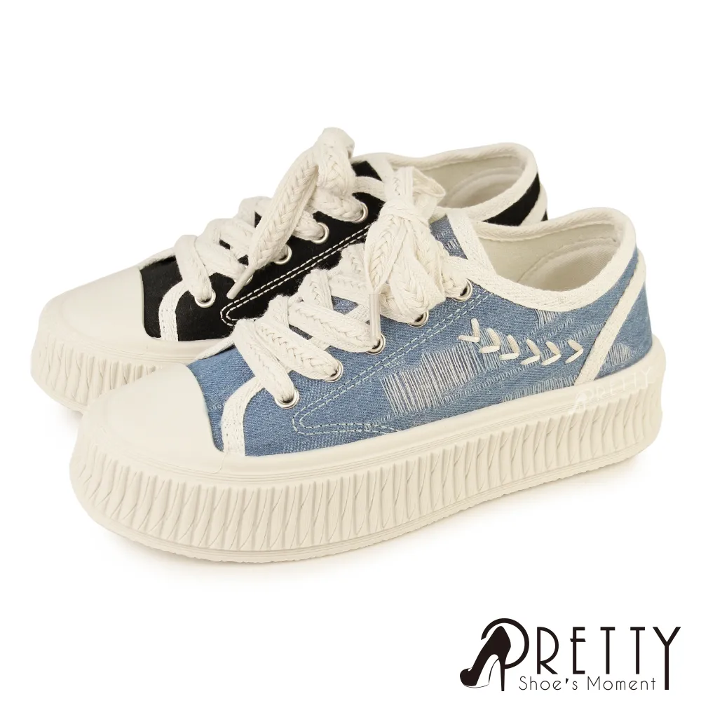 【Pretty】女鞋 休閒鞋 阿甘鞋 鬆糕 厚底 綁帶 復古運動風P-20386 歷史價格詳細信息