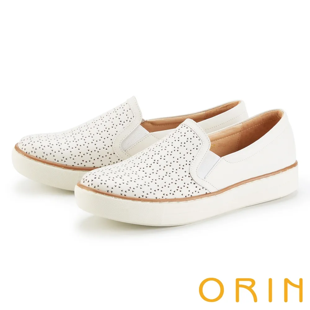 ORIN 洞洞造型蝴蝶結真皮方頭平底鞋 杏色 歷史價格詳細信息