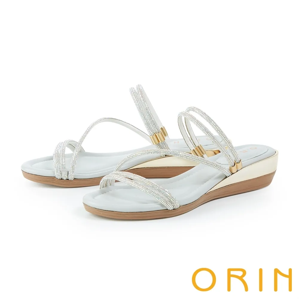 【ORIN】鑽條繞踝真皮坡跟涼鞋(裸色) 歷史價格詳細信息
