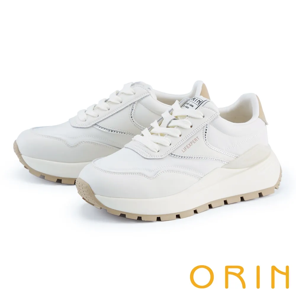 ORIN 燙鑽真皮免綁帶厚底休閒鞋 白+白鞋帶 歷史價格詳細信息