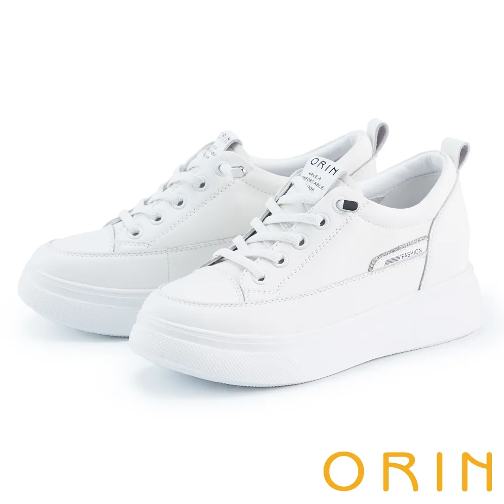 【ORIN】牛皮免綁帶厚底內增高 女 休閒鞋(黑色) 歷史價格詳細信息