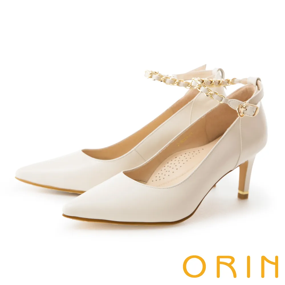 【ORIN】羊皮鑽條繞踝平底涼鞋(米色) 歷史價格詳細信息