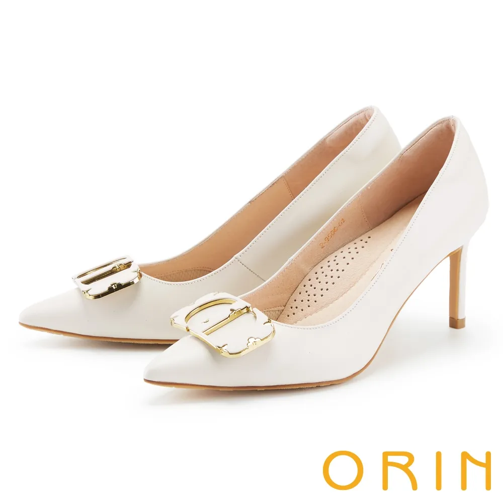 【ORIN】造型五金羊皮尖頭高跟鞋(白色) 歷史價格詳細信息