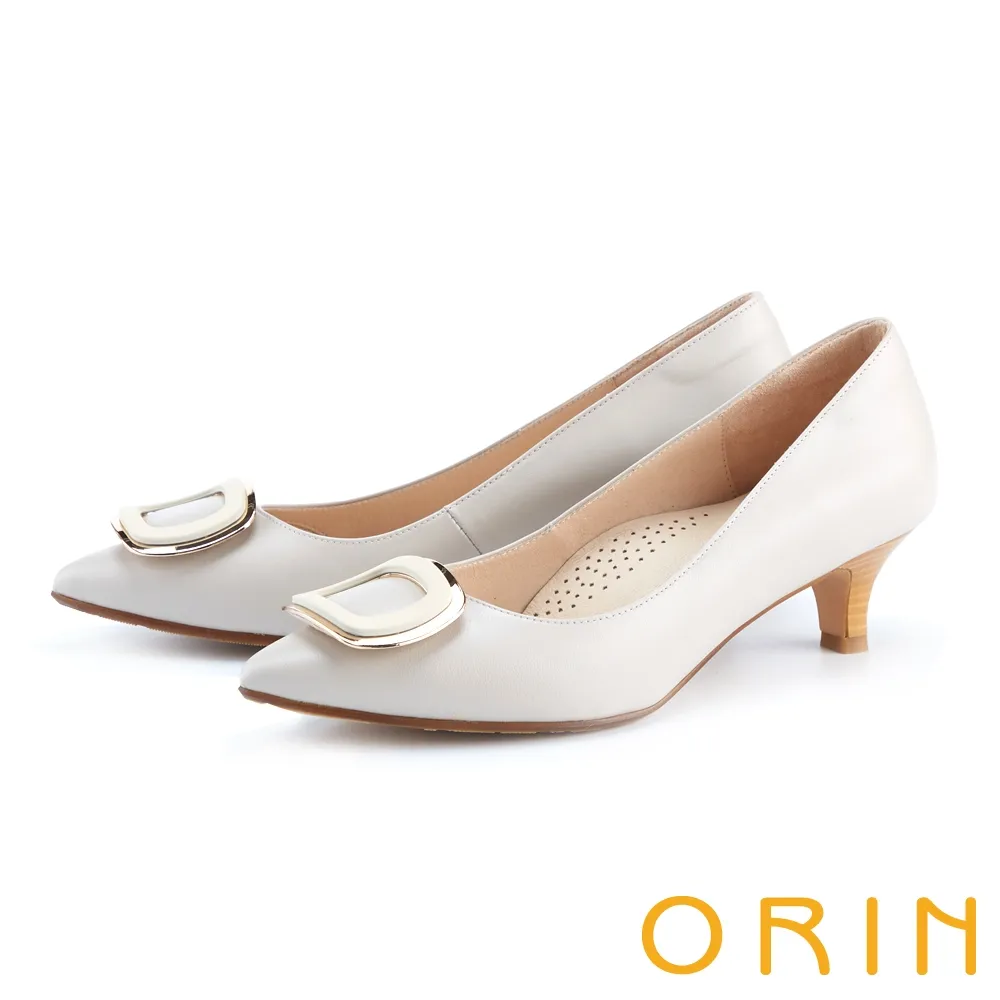 ORIN 金屬飾釦真皮鬆緊帶尖頭平底鞋 黑色 歷史價格詳細信息
