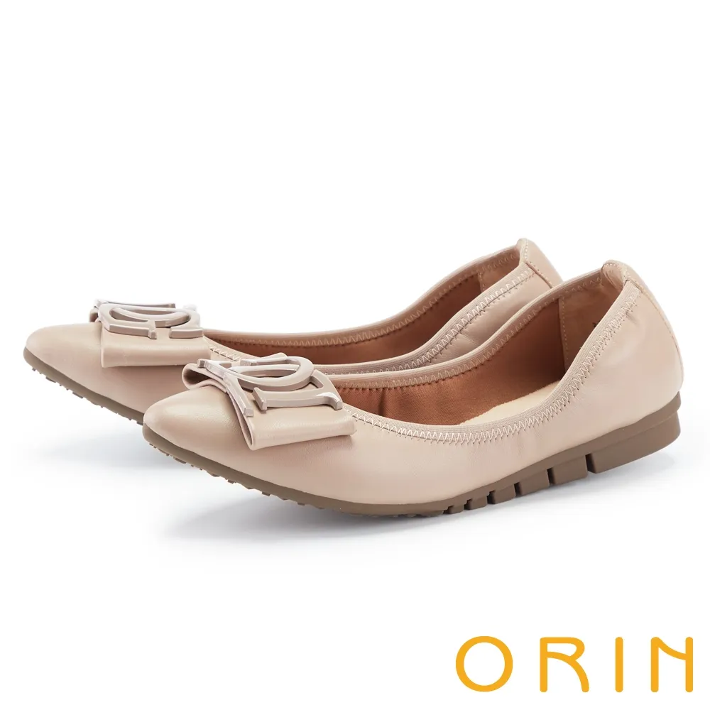 ORIN 羊皮蝴蝶結飾釦尖頭平底鞋 白色 歷史價格詳細信息