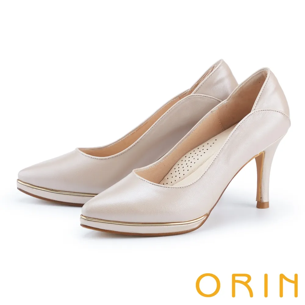 【ORIN】典雅金屬方釦真皮平底鞋(米色) 歷史價格詳細信息