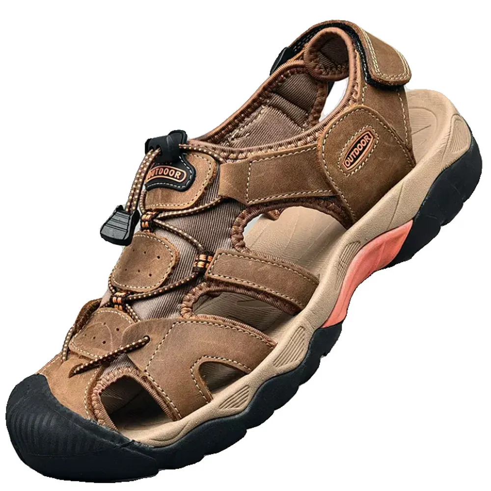 涼鞋男真皮戶外運動休閒包頭沙灘鞋牛皮防水厚底夏季潮流百搭溯溪 歷史價格詳細信息