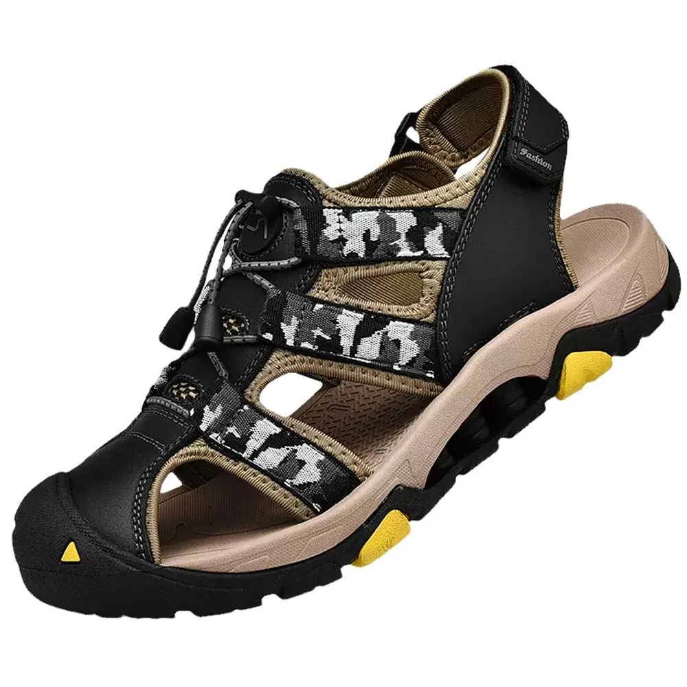 涼鞋男真皮戶外運動休閒包頭沙灘鞋牛皮防水厚底夏季潮流百搭溯溪 歷史價格詳細信息