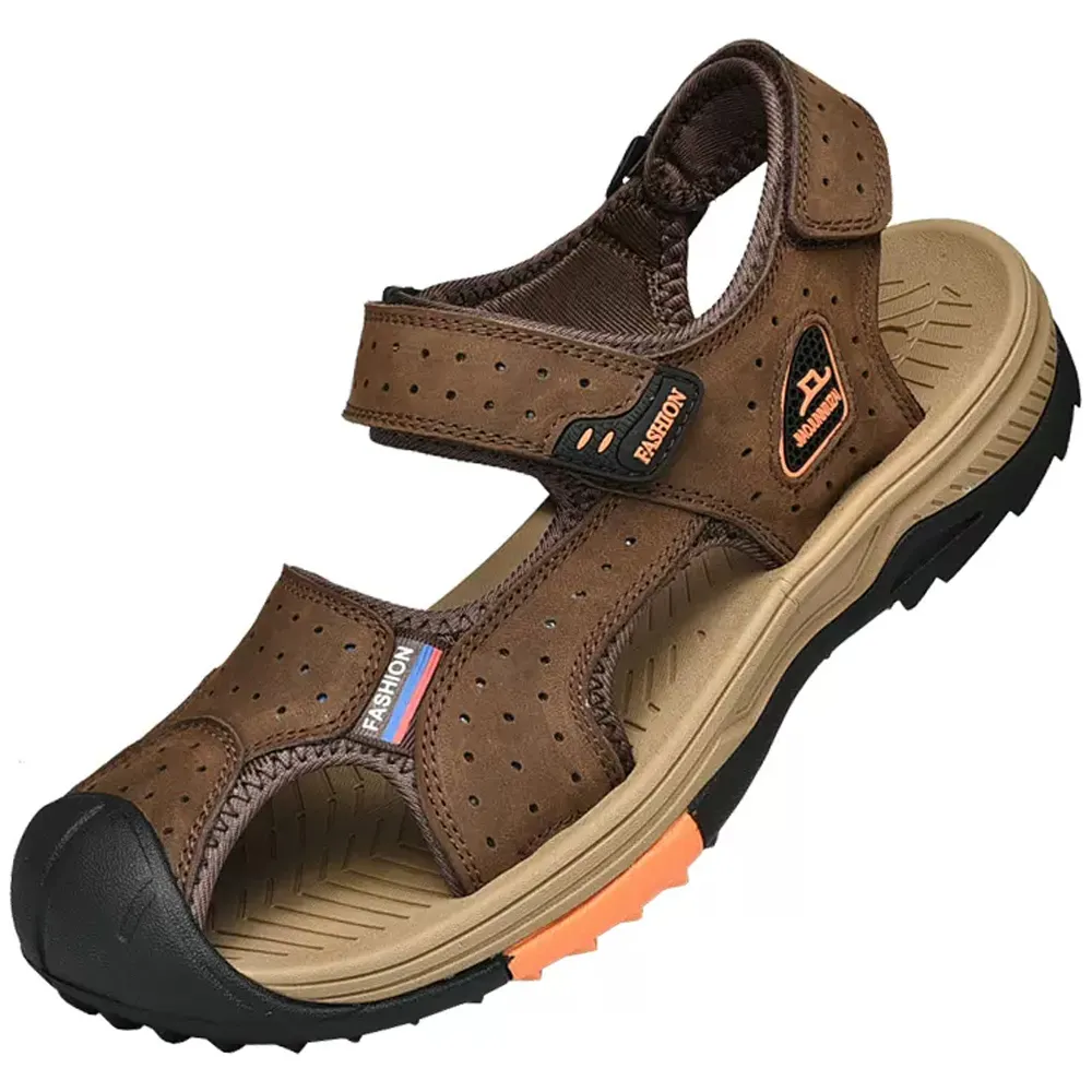 大友SAZ089口二色涼鞋男真皮透氣男士包頭沙灘鞋男開車外穿牛筋底鞋子杰恆 歷史價格詳細信息