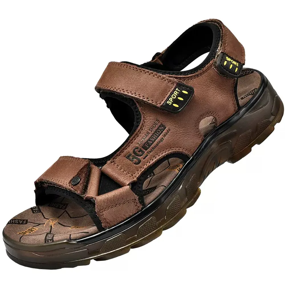 牛筋底涼鞋 男土軟底鞋 防滑耐磨包頭鞋 牛皮戶外休閒登山洞洞鞋 皮涼鞋 歷史價格詳細信息