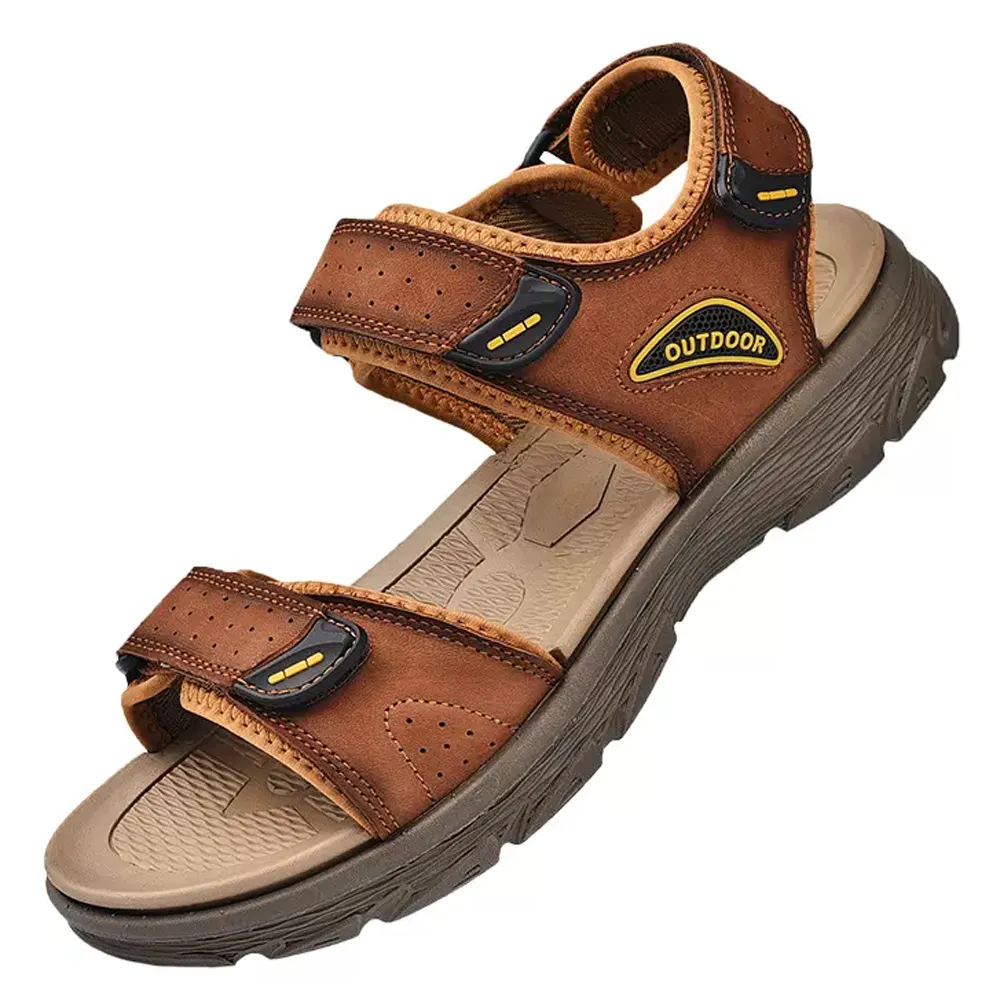 大友SAZ104口二色皮涼鞋男牛筋底真皮厚底沙灘鞋男中老年爸爸兩用拖鞋杰恆 歷史價格詳細信息