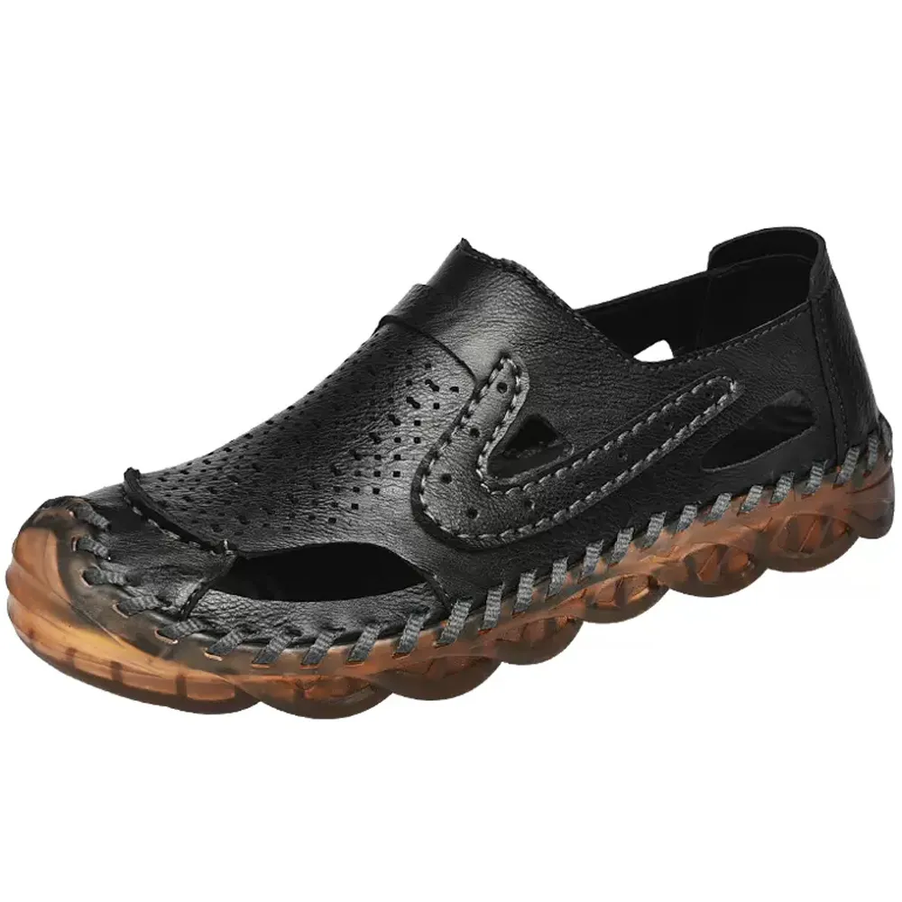 涼鞋男士真皮透氣外穿防滑軟底兩用涼拖鞋休閒新款中年爸爸沙灘鞋 歷史價格詳細信息