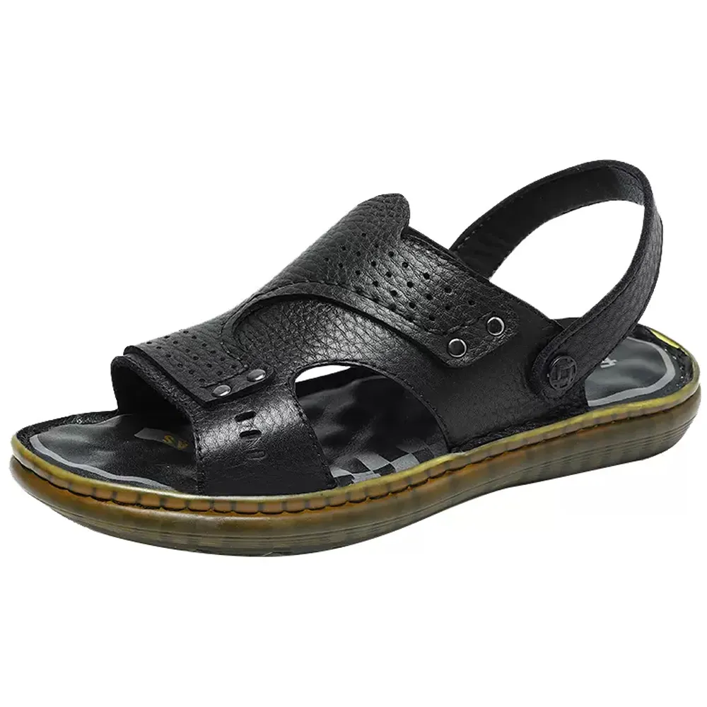 牛筋底涼鞋 男土軟底鞋 防滑耐磨包頭鞋 牛皮戶外休閒登山洞洞鞋 皮涼鞋 歷史價格詳細信息