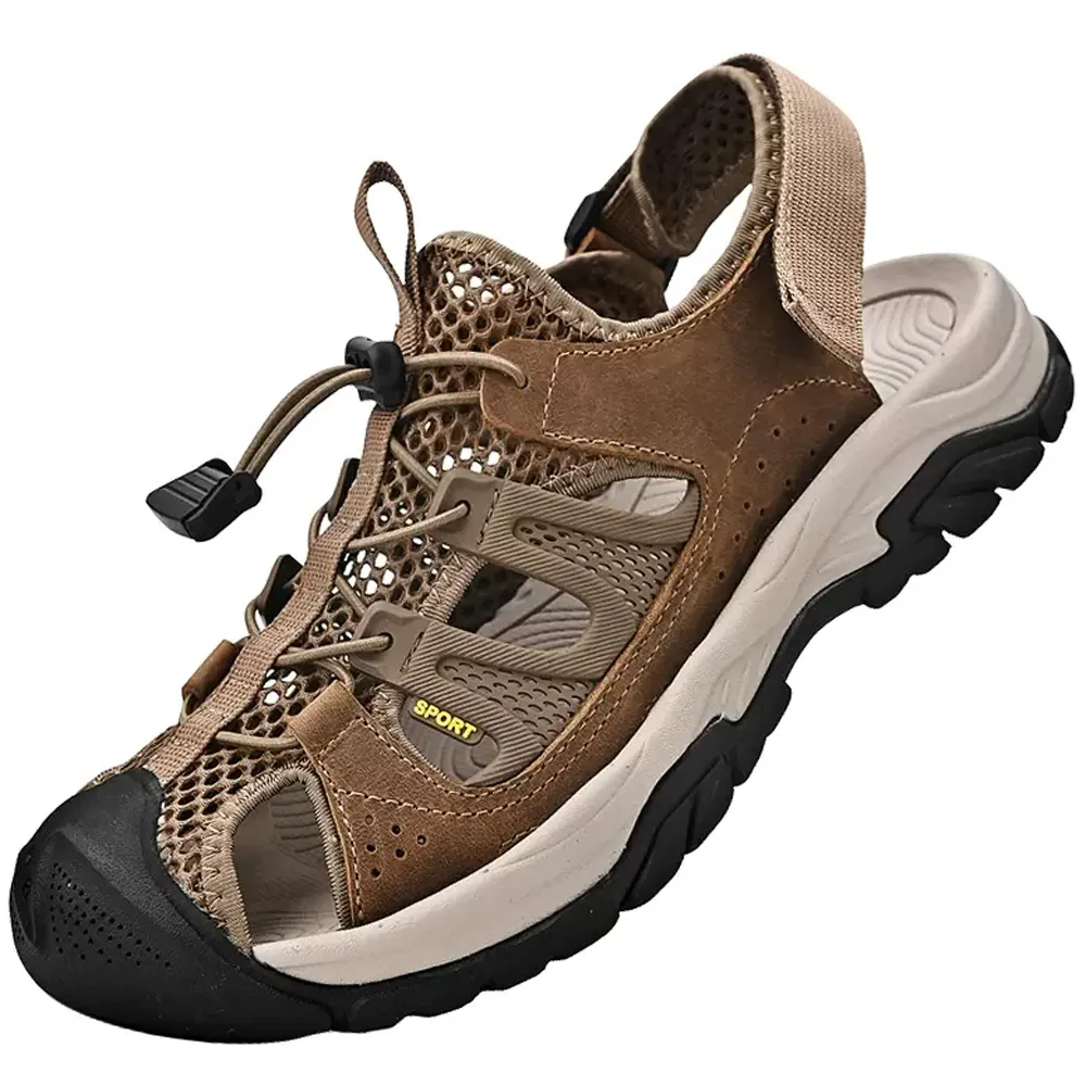 大友SAZ121口三色皮凉鞋男真皮厚底镂空中老年爸爸鞋包头牛筋底洞洞鞋杰恆 歷史價格詳細信息