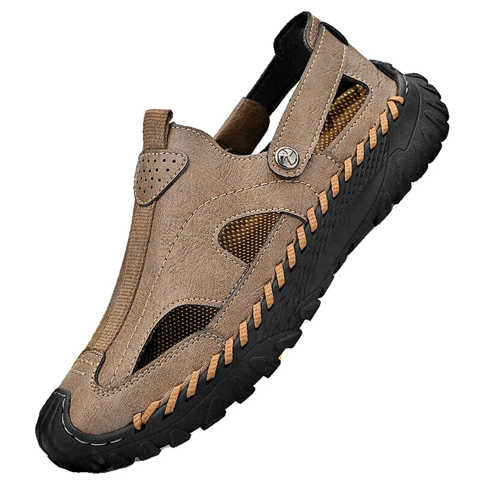 男鞋夏季新款真皮洞洞鞋外穿溯溪涉水鞋潮流包頭休閑涼鞋男 歷史價格詳細信息