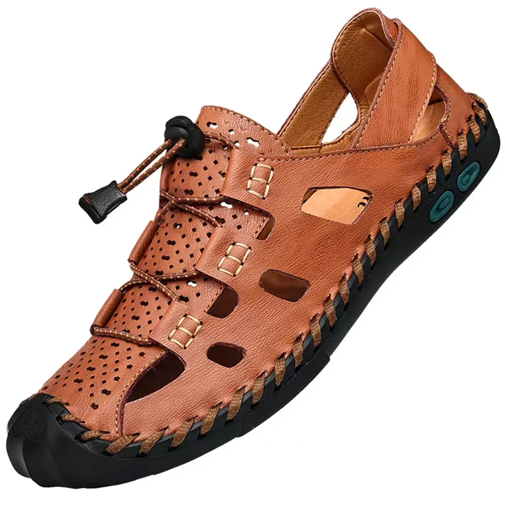 大友SAZ121口三色皮凉鞋男真皮厚底镂空中老年爸爸鞋包头牛筋底洞洞鞋杰恆 歷史價格詳細信息