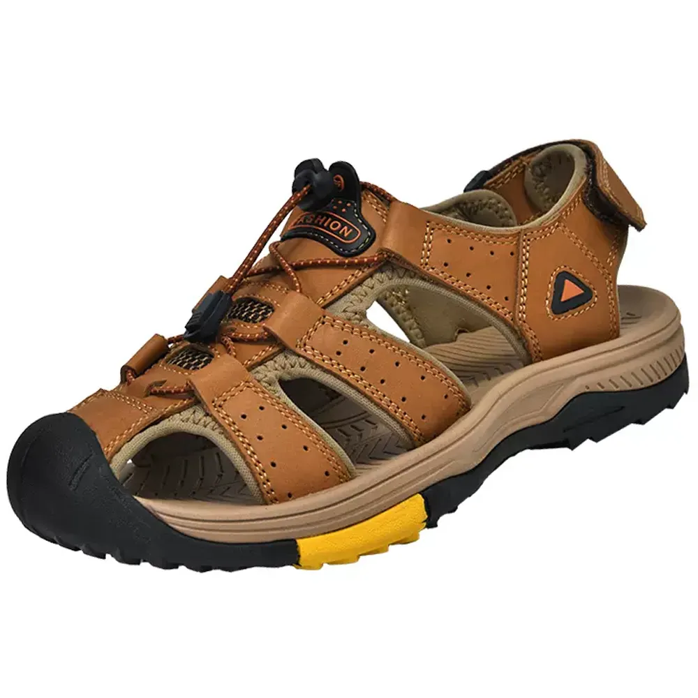 男鞋夏季包頭涼鞋男真皮防滑涉水溯溪戶外洞洞沙灘鞋潮 歷史價格詳細信息