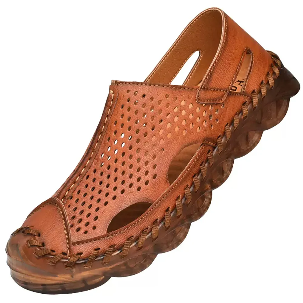 牛筋底涼鞋 男土軟底鞋 防滑耐磨包頭鞋 牛皮戶外休閒登山洞洞鞋 皮涼鞋 歷史價格詳細信息